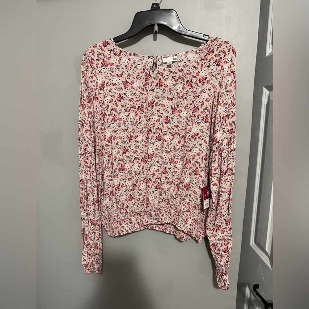 Juniors SO Brand XXL Orange Floral Blouse Crop Top Elastic on Bottom